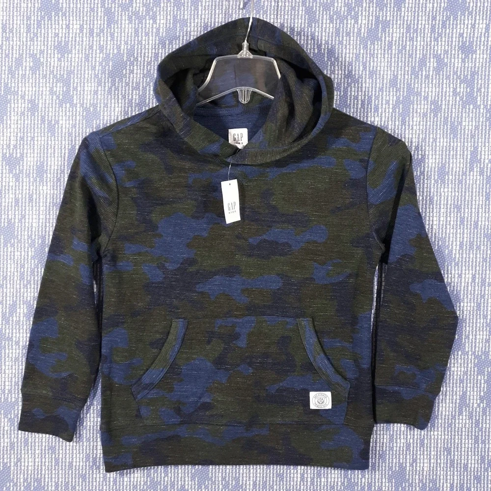 GAP Kids Boys Hoodie Size Medium Camouflage Blue Pullover Cotton Blend NEW
